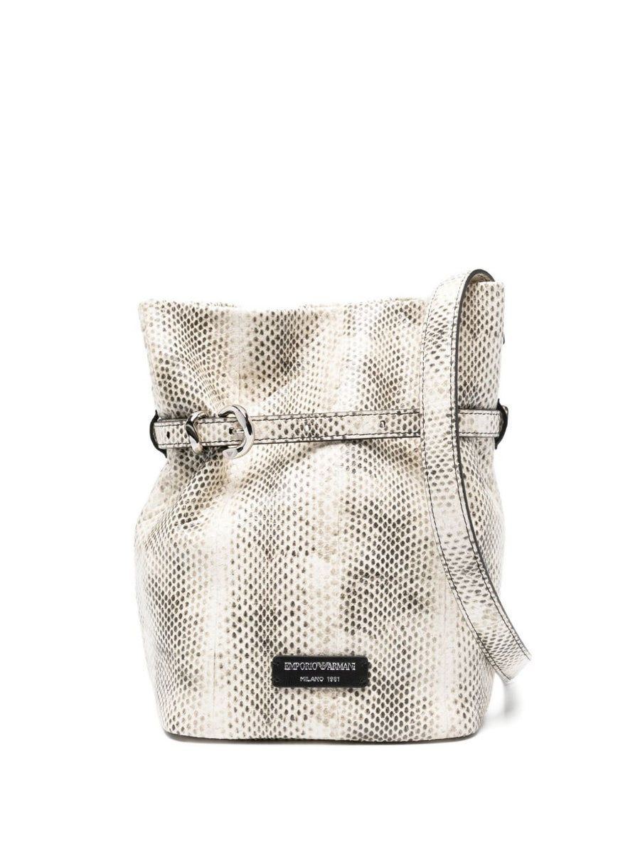 Emporio Armani Exclusive Python Print Leather Bucket Bag for Women With Adjustable Crossbody Strap