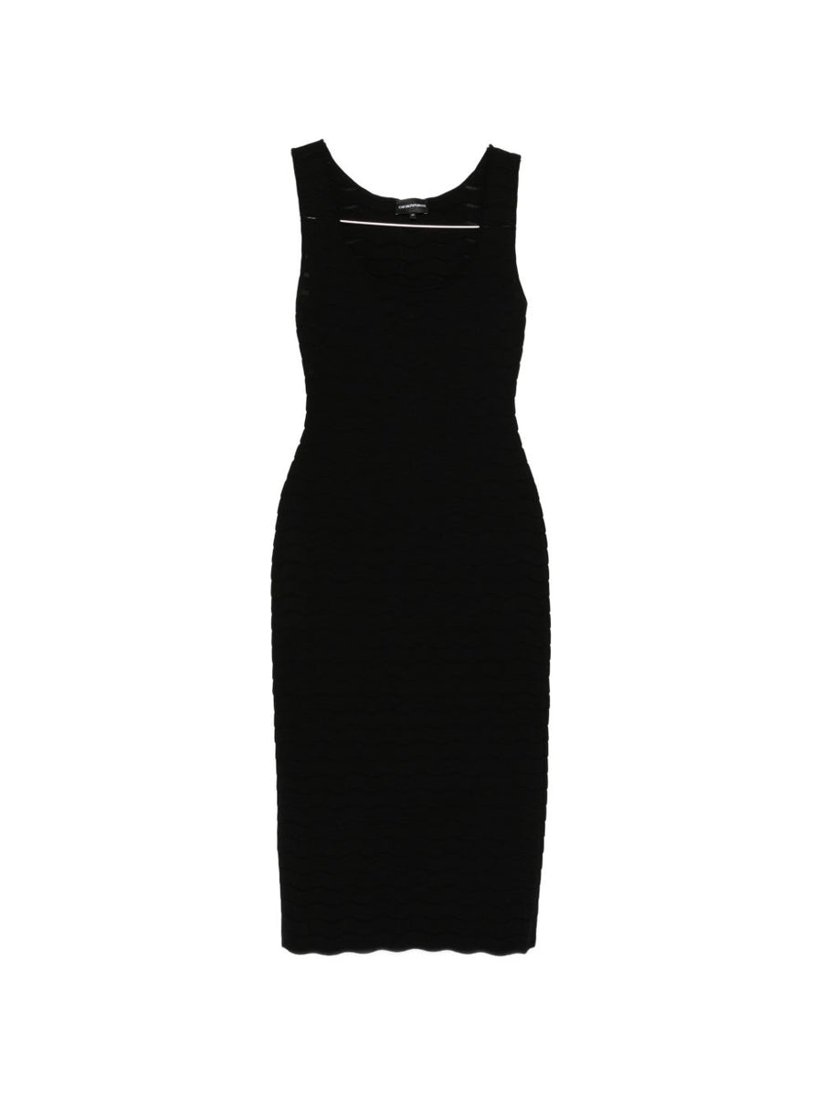 Emporio Armani Sleeveless Midi Dress Black Rib Knit For Women Versatile Day To Night