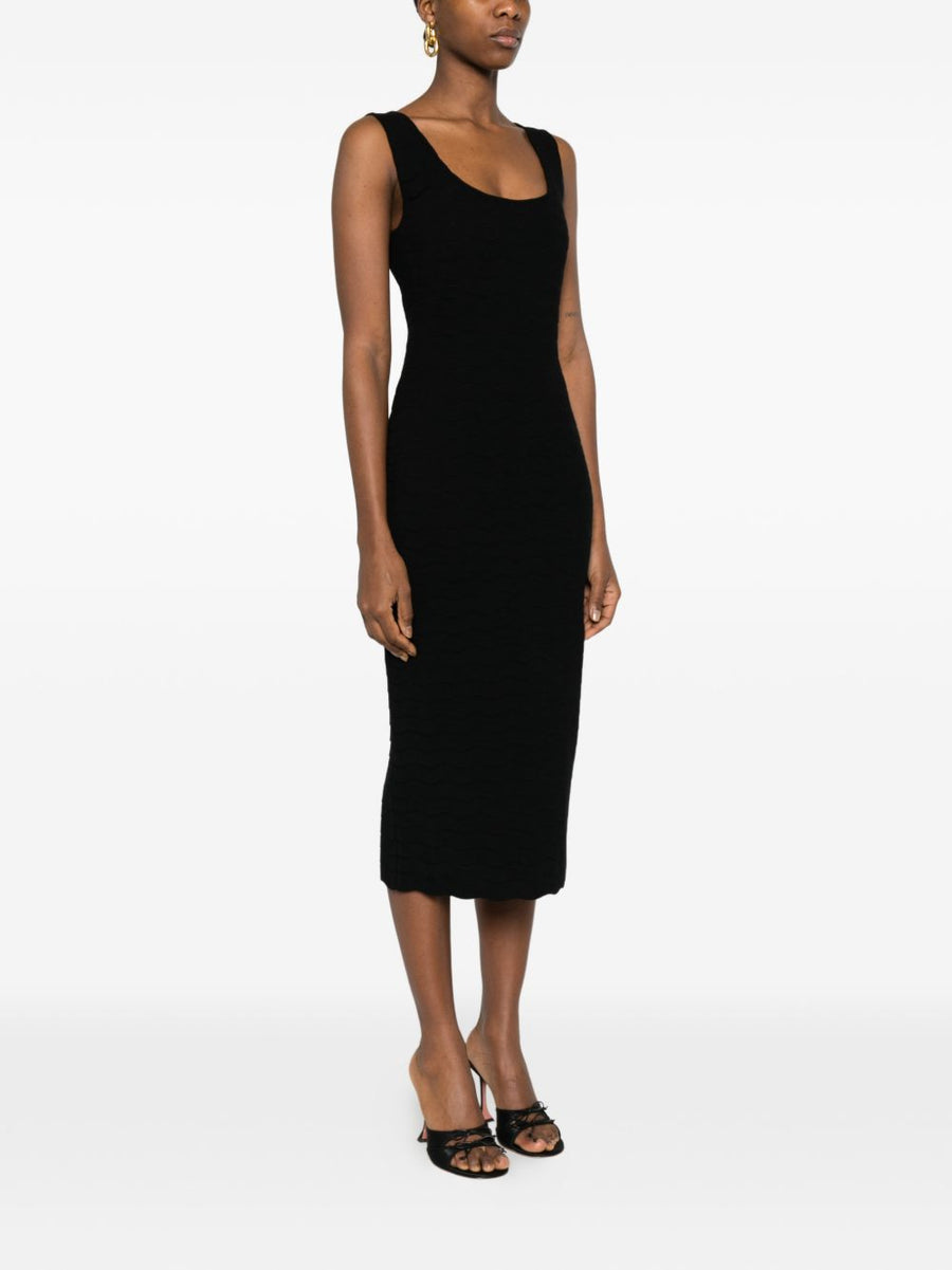 Emporio Armani Sleeveless Midi Dress Black Rib Knit For Women Versatile Day To Night