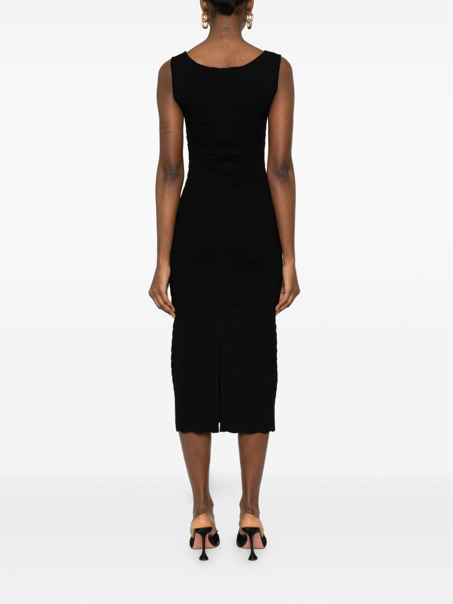 Emporio Armani Sleeveless Midi Dress Black Rib Knit For Women Versatile Day To Night