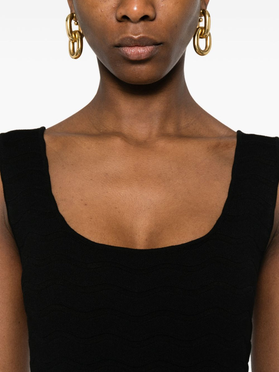 Emporio Armani Sleeveless Midi Dress Black Rib Knit For Women Versatile Day To Night
