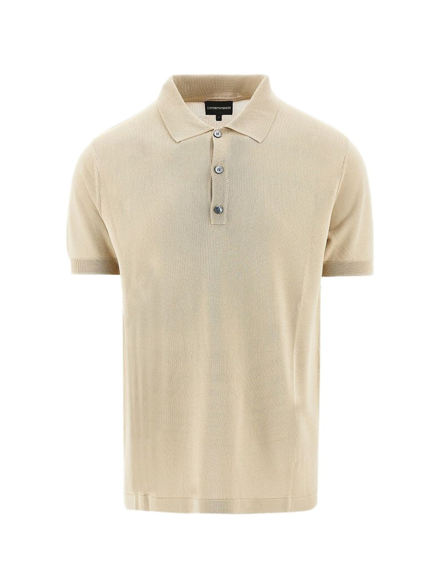 Emporio Armani Exclusive Logo Polo Shirt For Men Beige Viscose Soft Drape Luxury