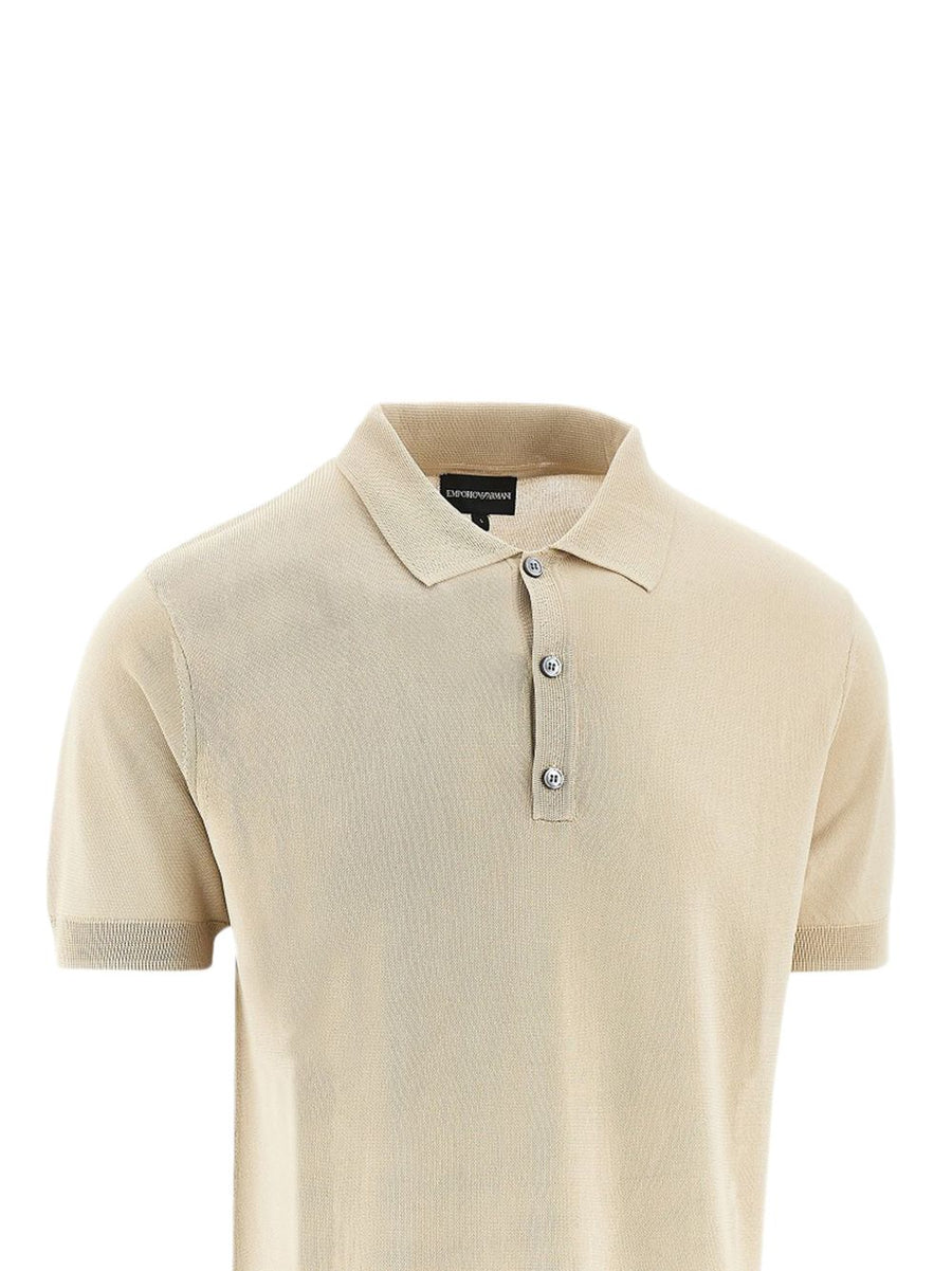 Emporio Armani Exclusive Logo Polo Shirt For Men Beige Viscose Soft Drape Luxury