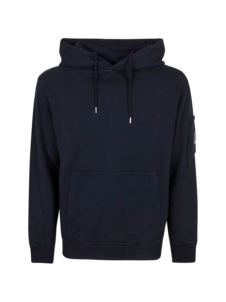 C.P. Company Cotton Hoodie Navy for Men Premium 100 Percent Cotton With Drawstring Hood and Buttoned Sleeve Pocket