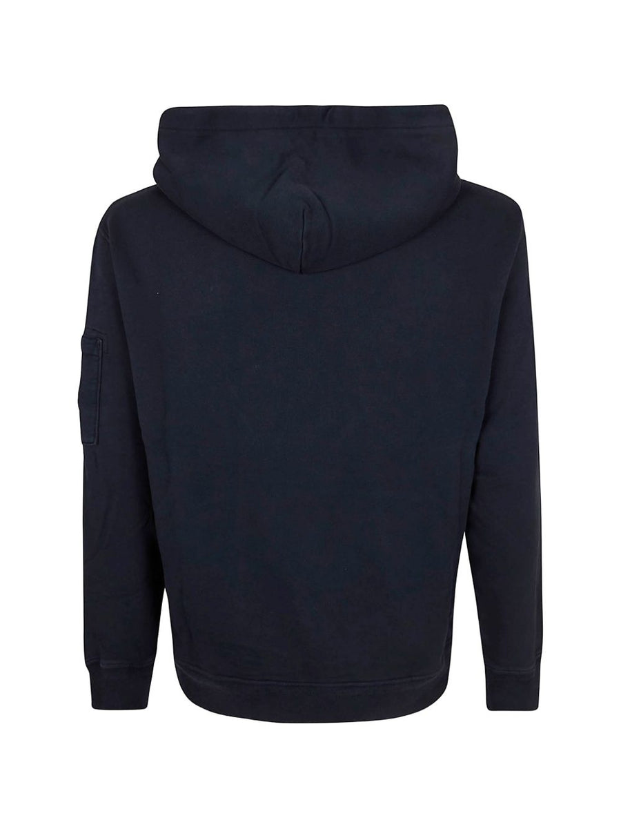 C.P. Company Cotton Hoodie Navy for Men Premium 100 Percent Cotton With Drawstring Hood and Buttoned Sleeve Pocket