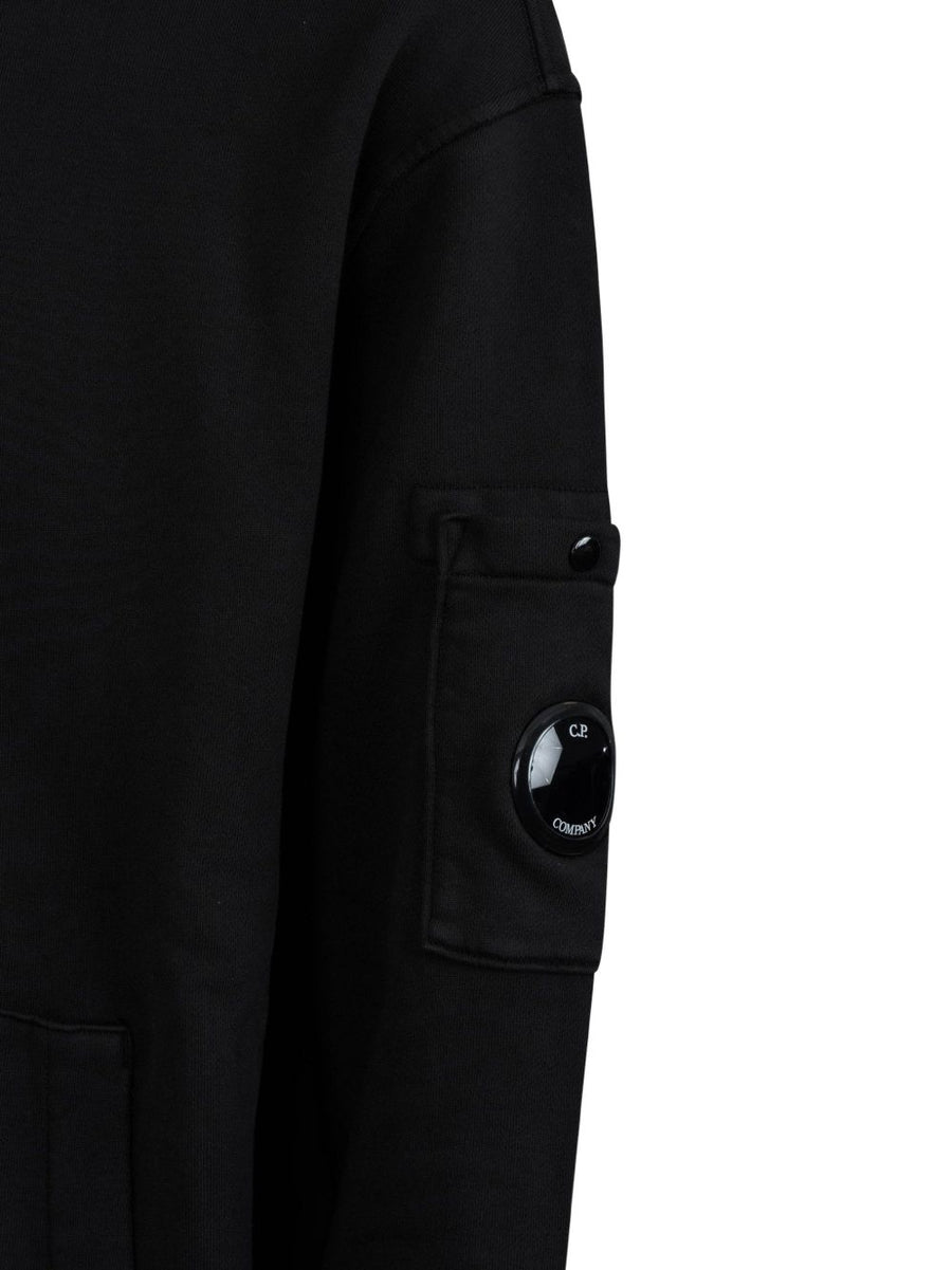 C.P. Company Black 100 Percent Cotton Hoodie With Drawstring Hood Front Pocket Logo Patch For Men