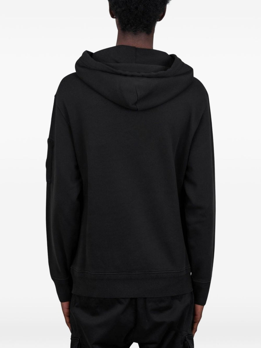 C.P. Company Black 100 Percent Cotton Hoodie With Drawstring Hood Front Pocket Logo Patch For Men
