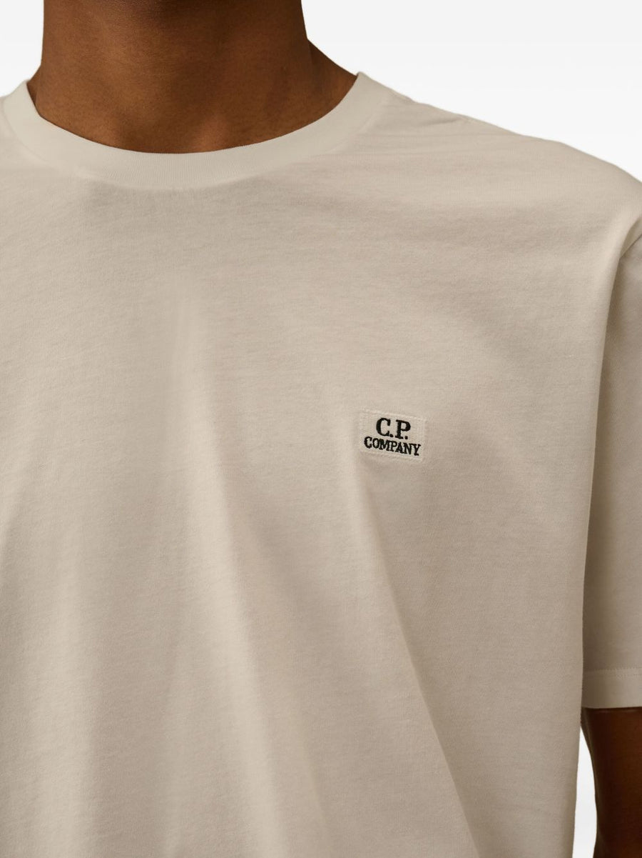 C.P. Company Logo Cotton T Shirt For Men Beige With Subtle Embroidered Logo For Everyday Wear