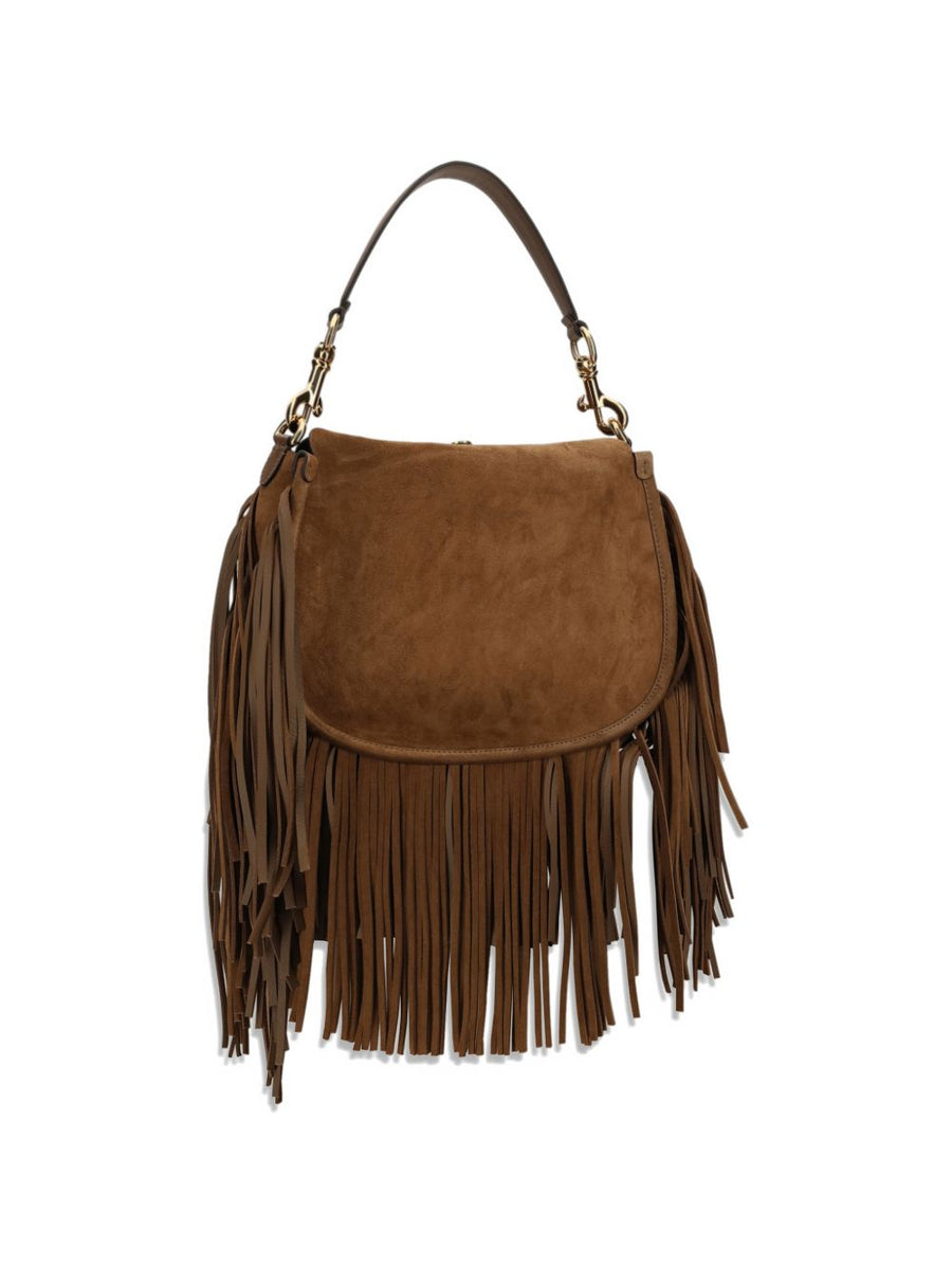 Etro Suede Pony Fringe Bag For Women - Luxe Buckle Top Handle Shoulder Bag With Gold Hardware