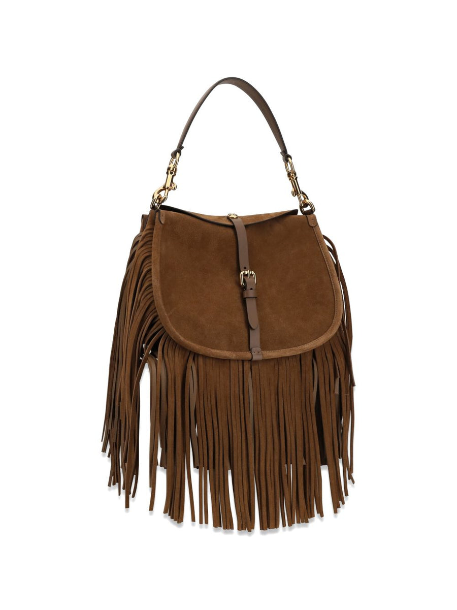 Etro Suede Pony Fringe Bag For Women - Luxe Buckle Top Handle Shoulder Bag With Gold Hardware