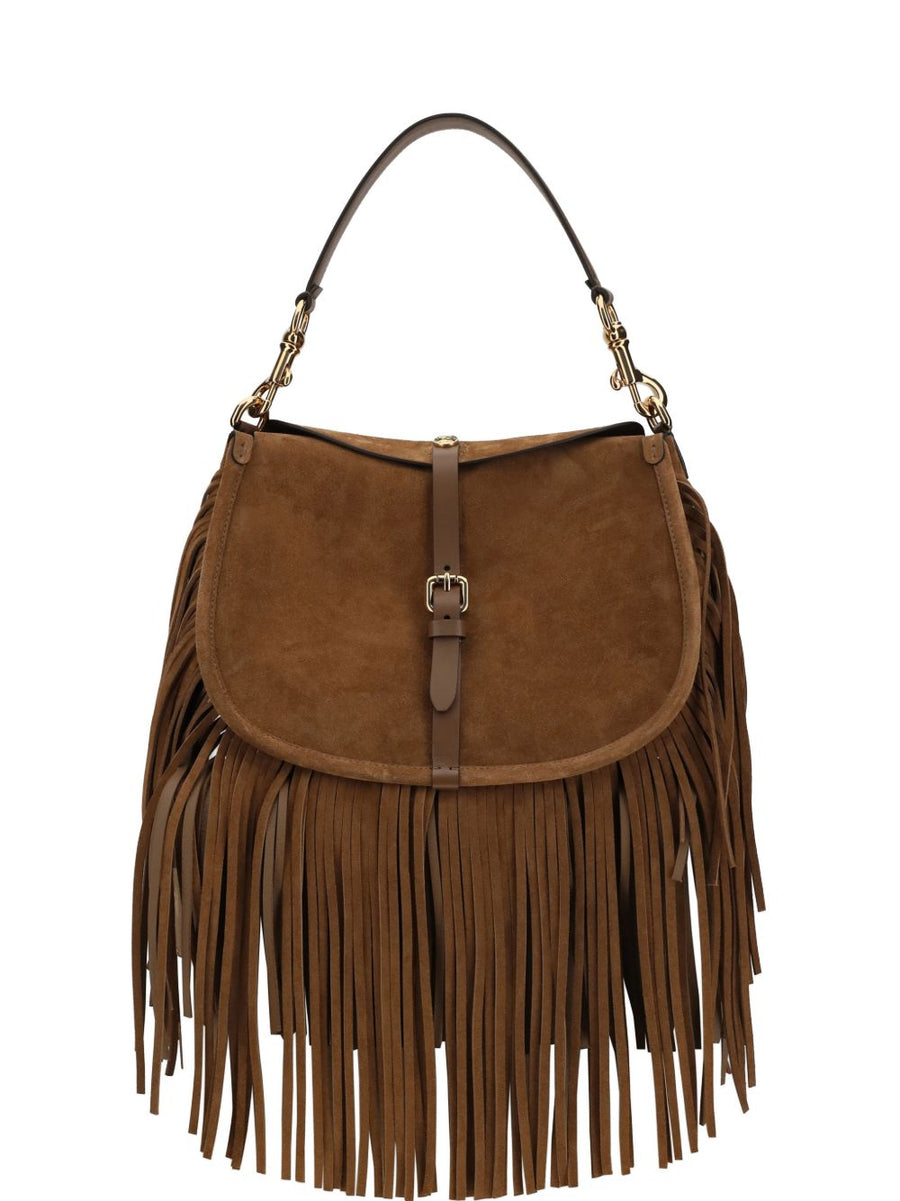 Etro Suede Pony Fringe Bag For Women - Luxe Buckle Top Handle Shoulder Bag With Gold Hardware