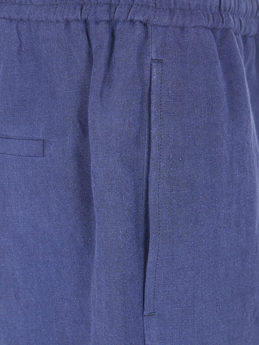 Emporio Armani Premium Navy Linen Shorts 100 Percent Linen Drawstring Waist With Back And Side Pockets For Men