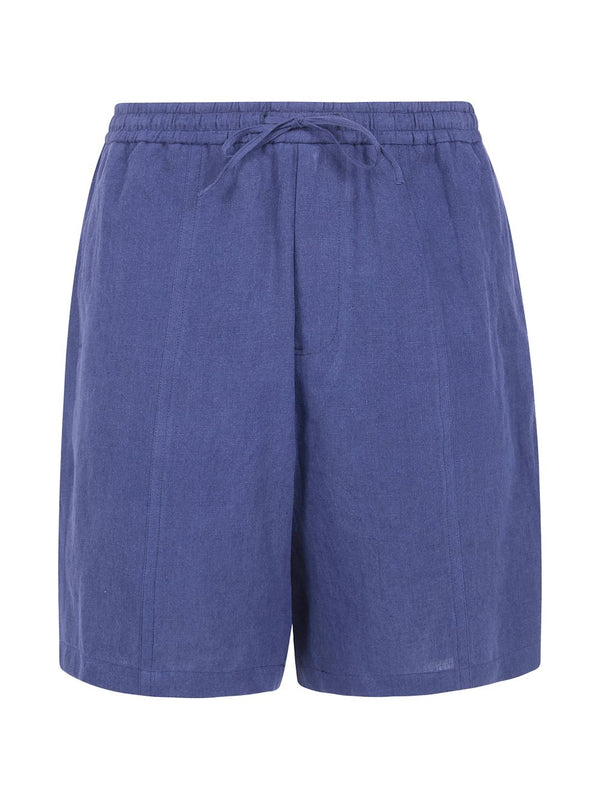 Emporio Armani Premium Navy Linen Shorts 100 Percent Linen Drawstring Waist With Back And Side Pockets For Men