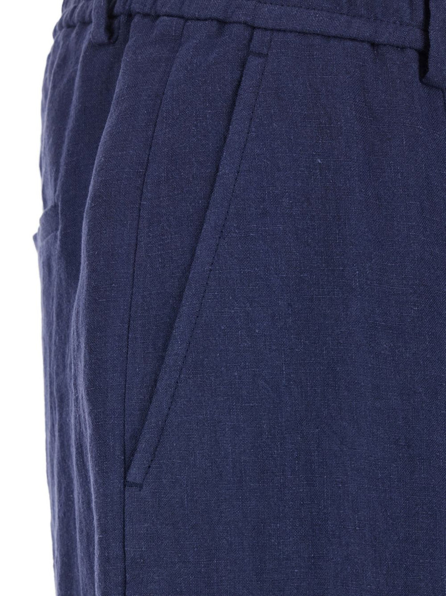 Emporio Armani Linen Trousers Navy 100 Percent Linen, Breathable Comfort for Men, Refined Silhouette