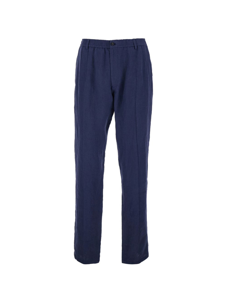 Emporio Armani Linen Trousers Navy 100 Percent Linen, Breathable Comfort for Men, Refined Silhouette