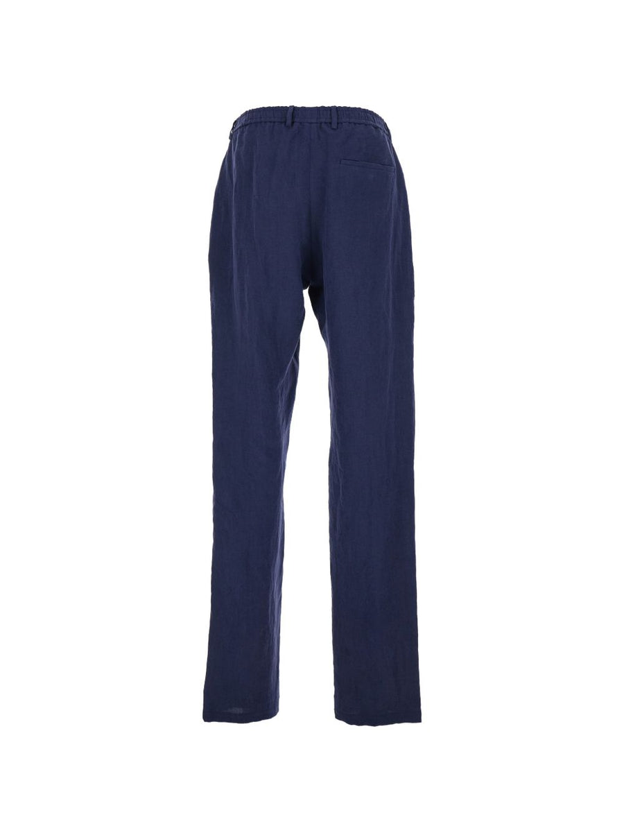 Emporio Armani Linen Trousers Navy 100 Percent Linen, Breathable Comfort for Men, Refined Silhouette
