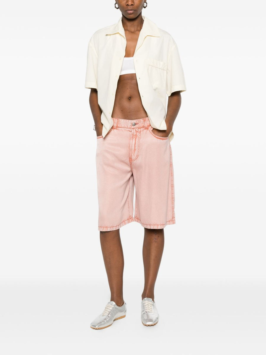 Diesel Bermuda Shorts Women 100 Percent Viscose Brown With Pink Seams Five Pocket Versatile Regular Fit Straight Leg