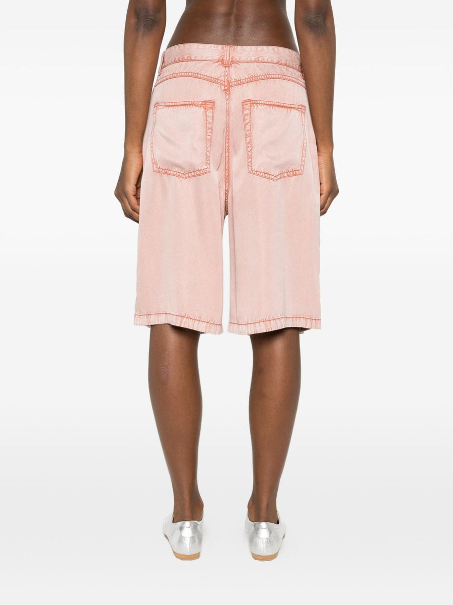 Diesel Bermuda Shorts Women 100 Percent Viscose Brown With Pink Seams Five Pocket Versatile Regular Fit Straight Leg