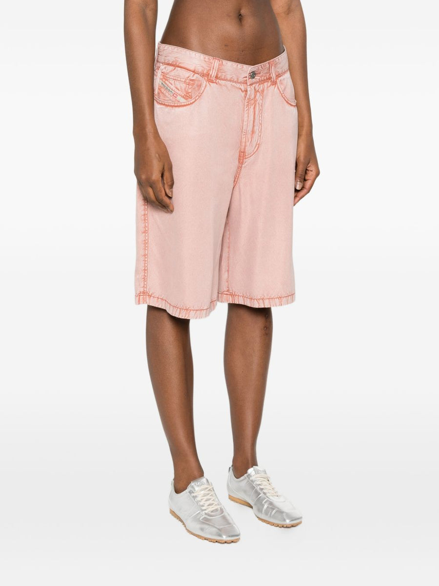 Diesel Bermuda Shorts Women 100 Percent Viscose Brown With Pink Seams Five Pocket Versatile Regular Fit Straight Leg