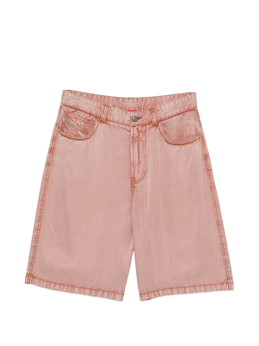 Diesel Bermuda Shorts Women 100 Percent Viscose Brown With Pink Seams Five Pocket Versatile Regular Fit Straight Leg