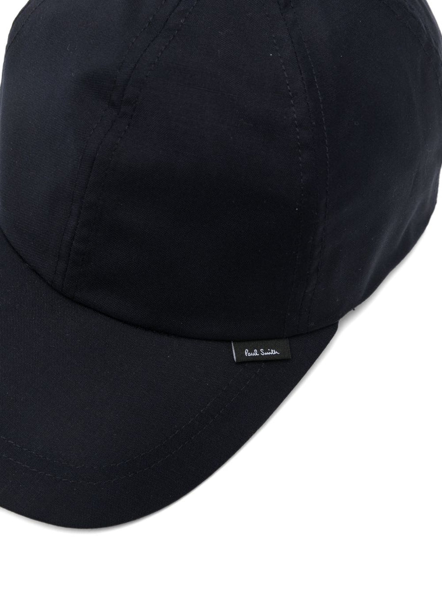 Paul Smith Navy Wool Baseball Cap Curved Peak With Signature Logo Patch For Men Luxury