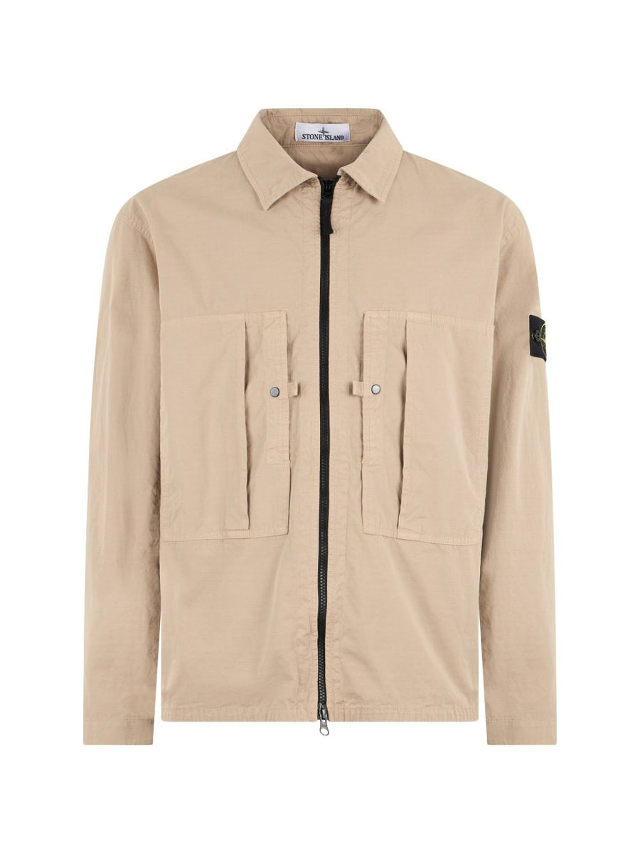 Stone Island Cotton Overshirt For Men Lightweight Beige Premium Versatile Zip Front Chest Pockets