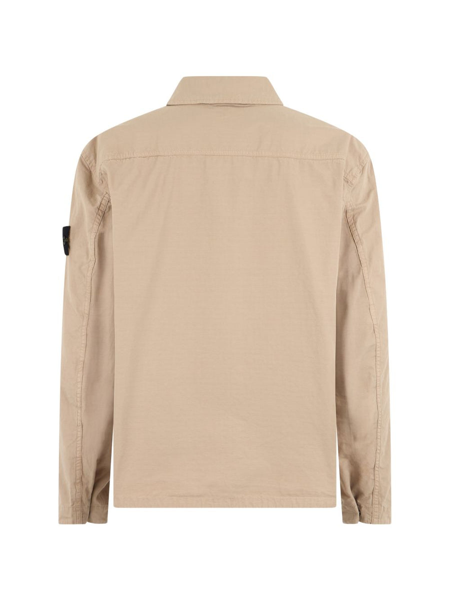 Stone Island Cotton Overshirt For Men Lightweight Beige Premium Versatile Zip Front Chest Pockets