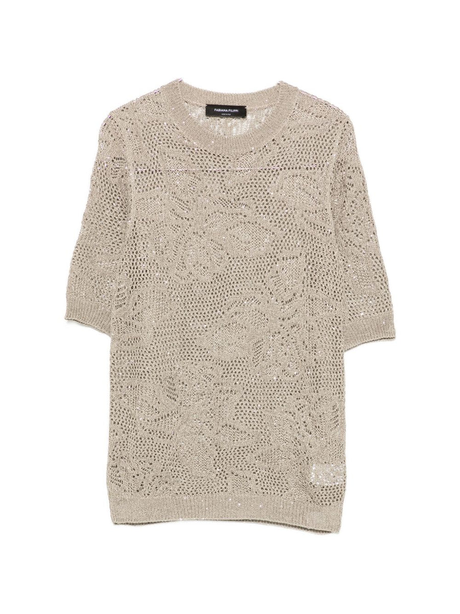 Fabiana Filippi Openwork Knit Top For Women Khaki Green With Refined Texture SS26