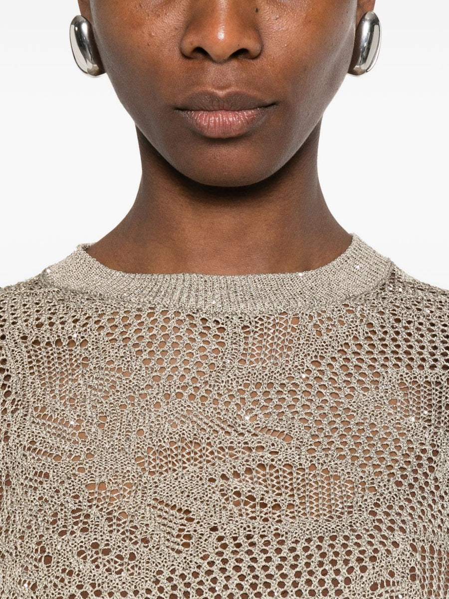 Fabiana Filippi Openwork Knit Top For Women Khaki Green With Refined Texture SS26