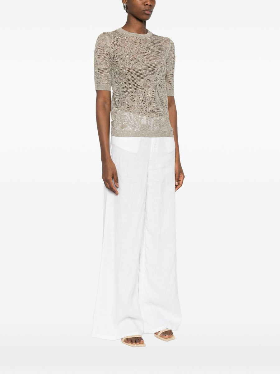 Fabiana Filippi Openwork Knit Top For Women Khaki Green With Refined Texture SS26