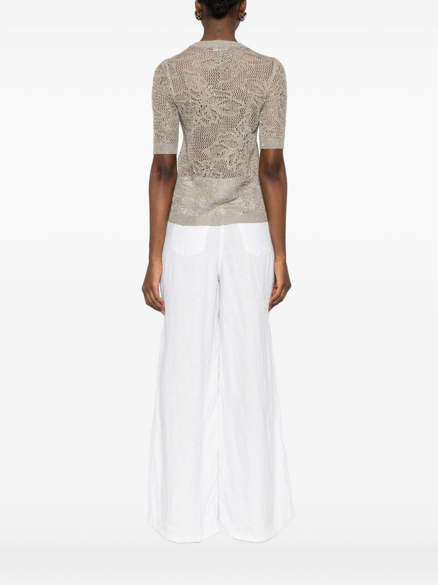 Fabiana Filippi Openwork Knit Top For Women Khaki Green With Refined Texture SS26