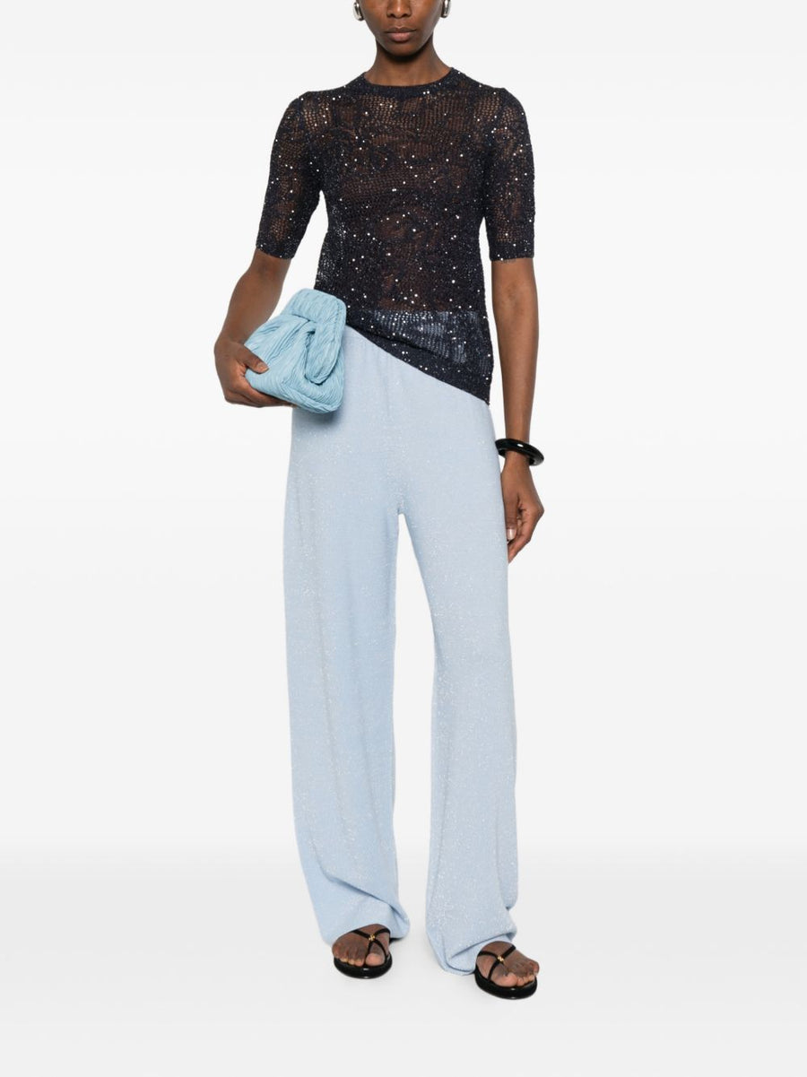 Fabiana Filippi Openwork T Shirt Navy Sparkle Embellished Top For Women Everyday Elegance