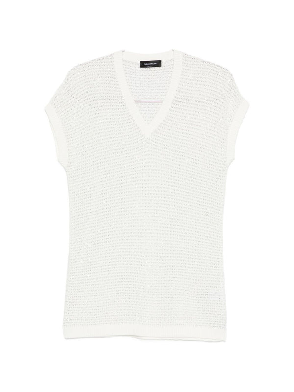 Fabiana Filippi V Neck Openwork Top With Sequin Embellishments For Women Polished Day To Night Essential