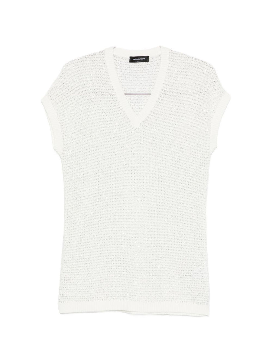 Fabiana Filippi V Neck Openwork Top With Sequin Embellishments For Women Polished Day To Night Essential