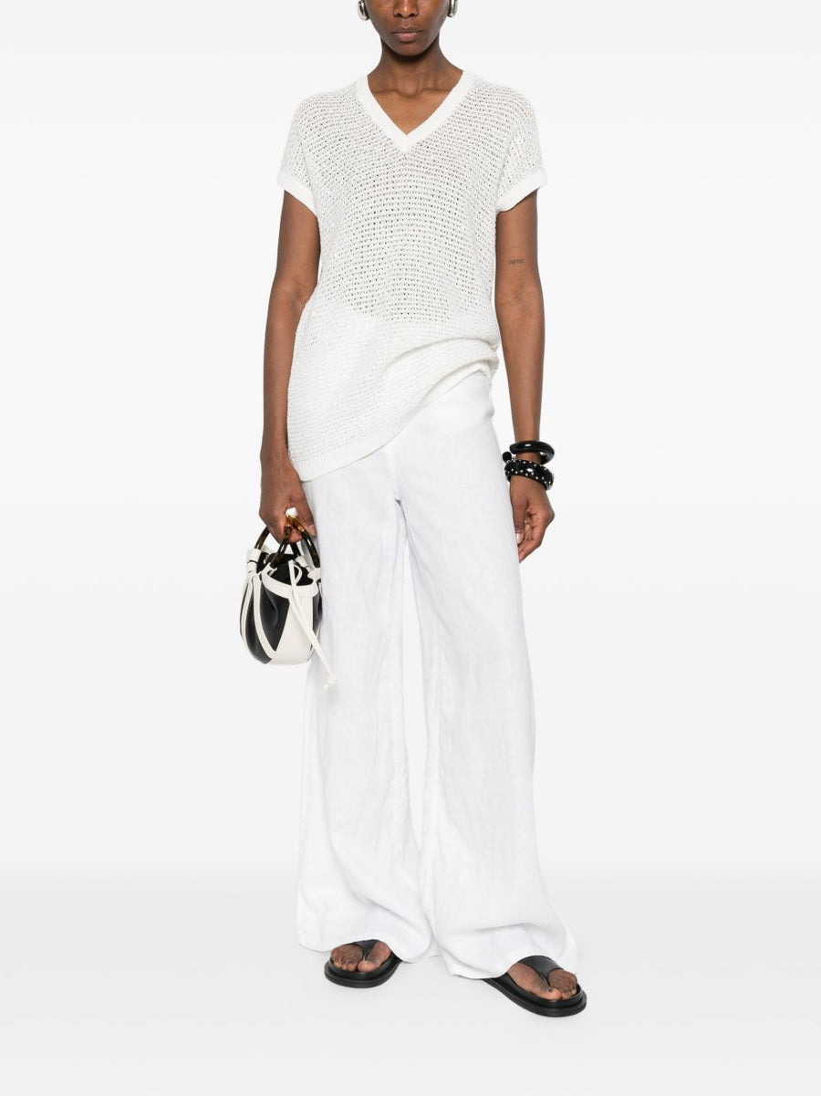 Fabiana Filippi V Neck Openwork Top With Sequin Embellishments For Women Polished Day To Night Essential