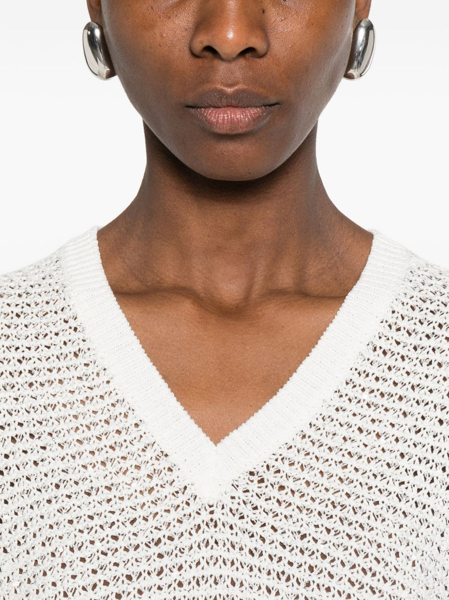 Fabiana Filippi V Neck Openwork Top With Sequin Embellishments For Women Polished Day To Night Essential