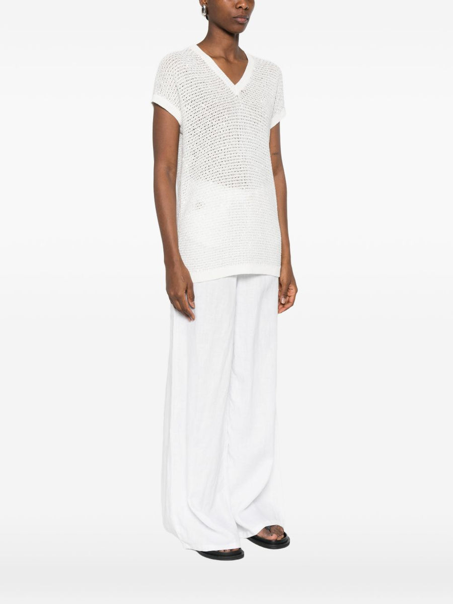 Fabiana Filippi V Neck Openwork Top With Sequin Embellishments For Women Polished Day To Night Essential