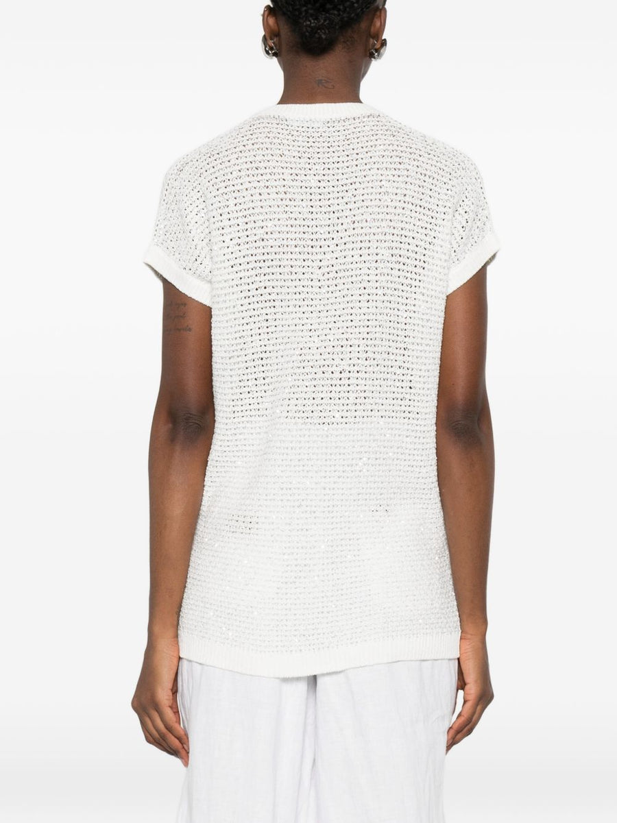 Fabiana Filippi V Neck Openwork Top With Sequin Embellishments For Women Polished Day To Night Essential