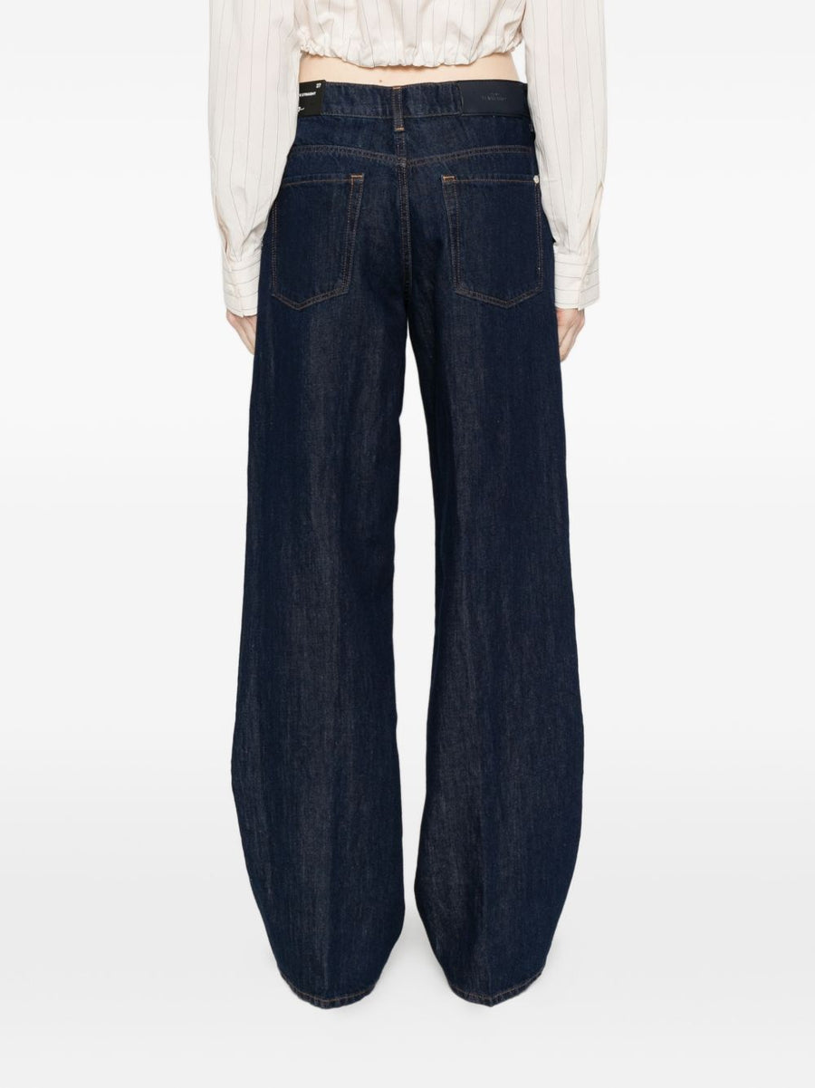 Seven Stovepipe Straight Denim Jeans For Women Breathable Cotton Linen Blend Ink Blue
