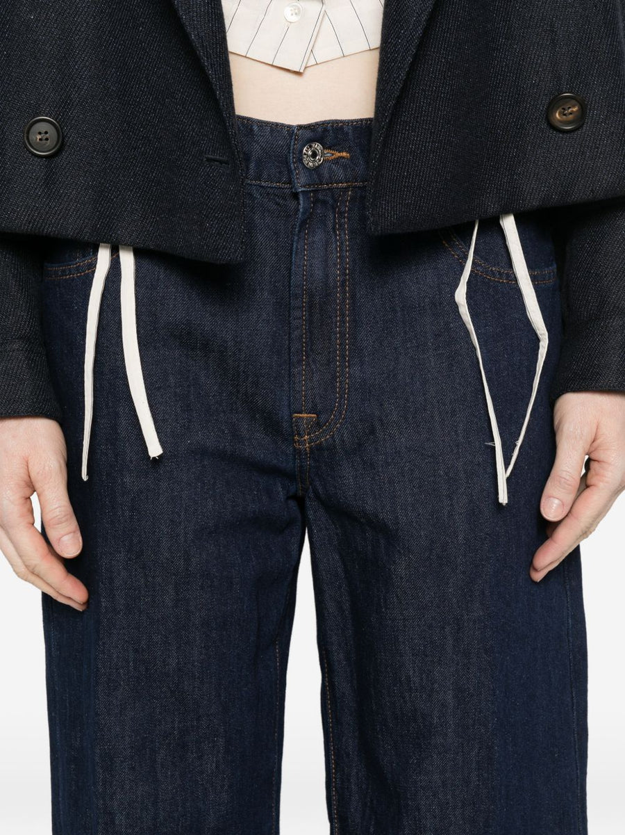 Seven Stovepipe Straight Denim Jeans For Women Breathable Cotton Linen Blend Ink Blue