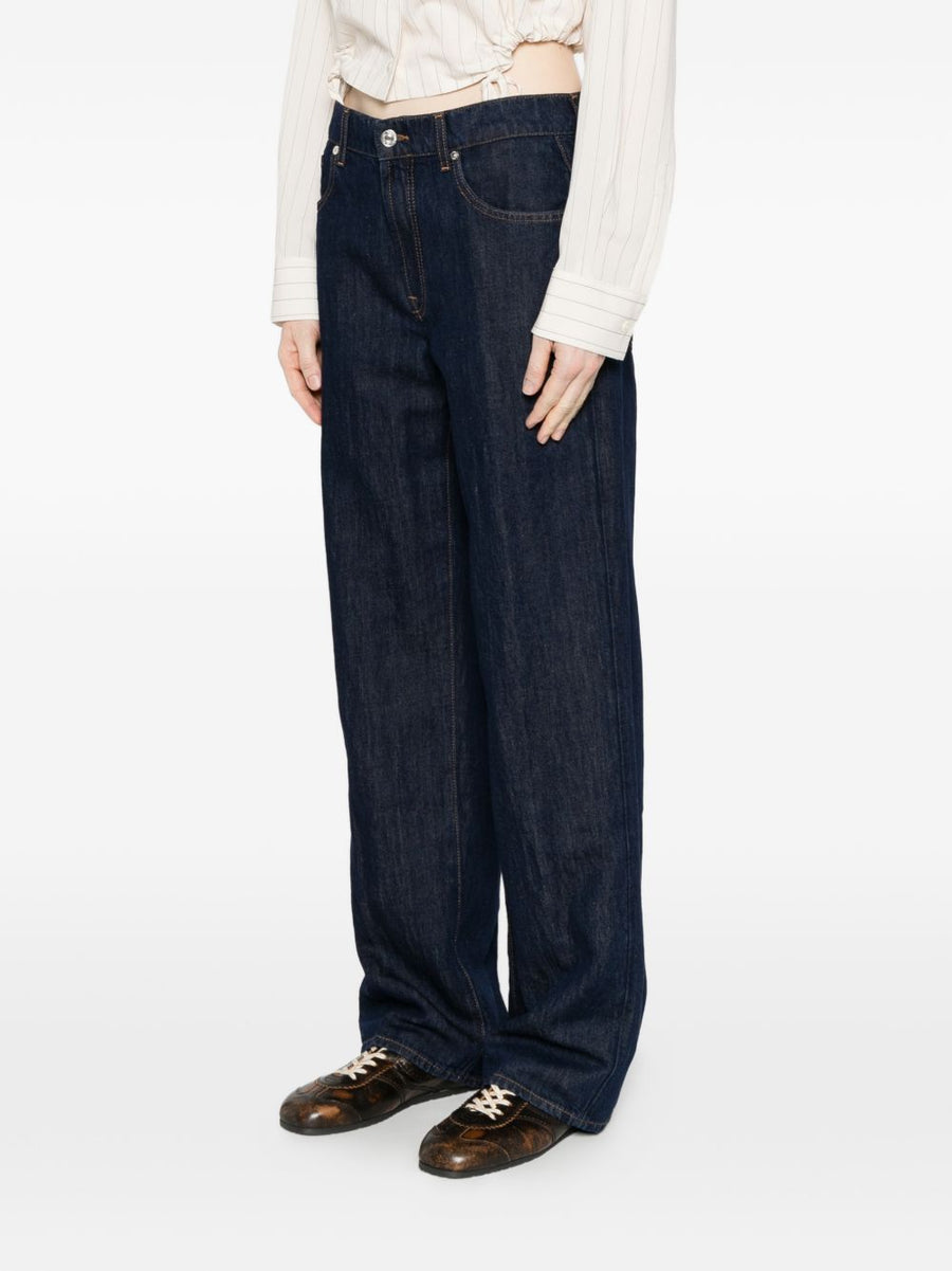Seven Stovepipe Straight Denim Jeans For Women Breathable Cotton Linen Blend Ink Blue