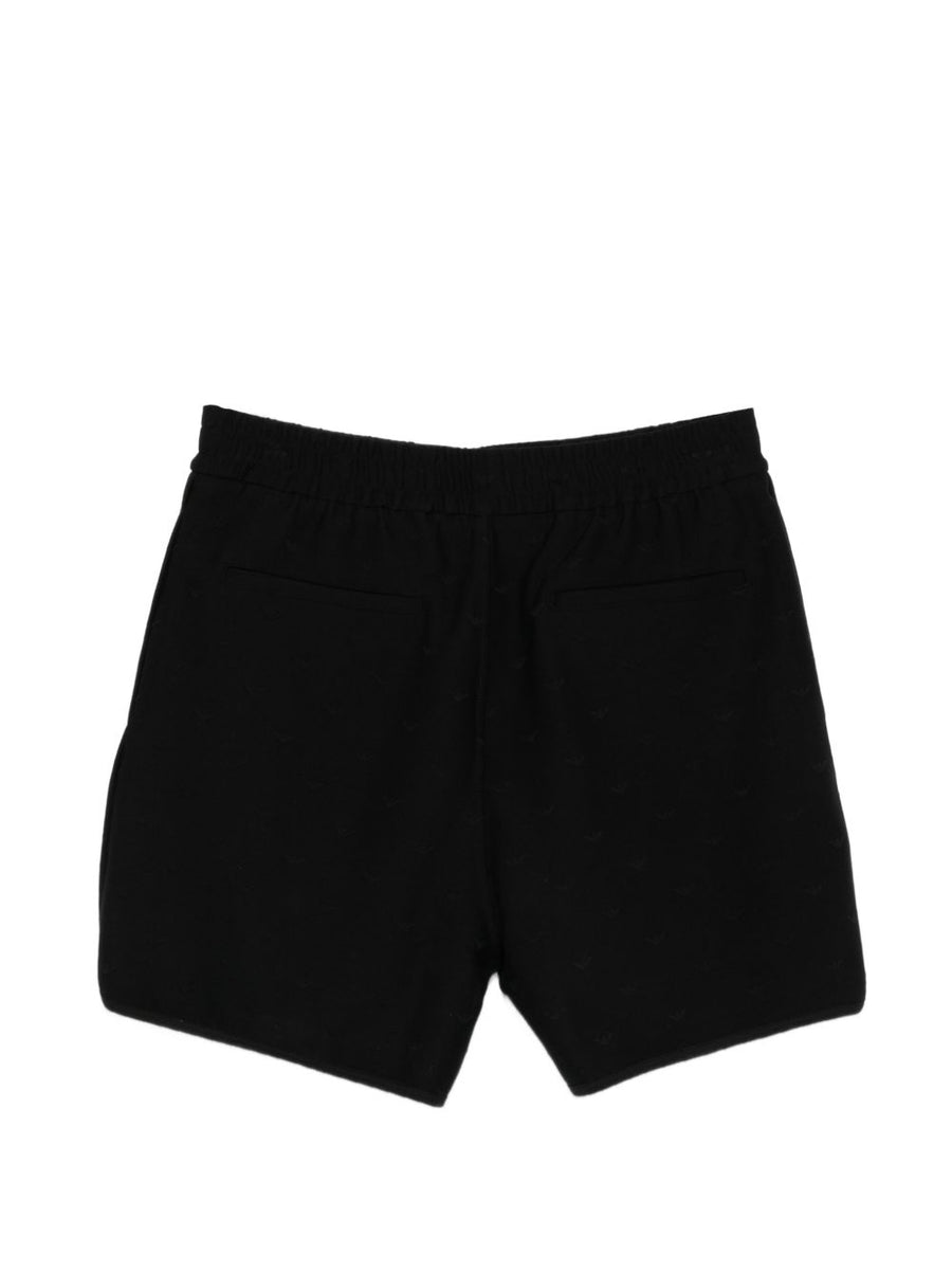 Emporio Armani Cotton Blend Shorts for Men with Elastic Patterned Waistband Luxury Black Short Trousers