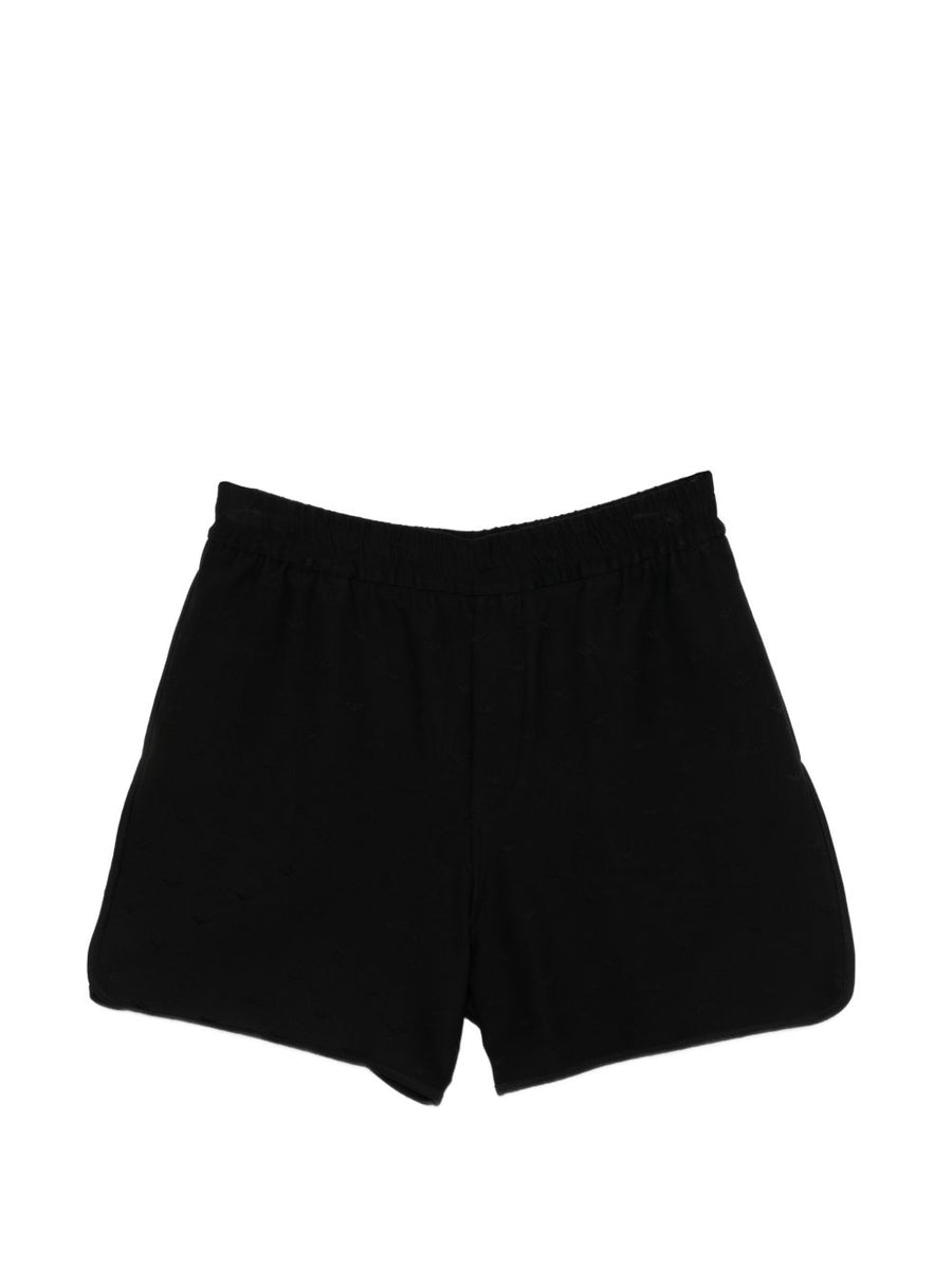 Emporio Armani Cotton Blend Shorts for Men with Elastic Patterned Waistband Luxury Black Short Trousers