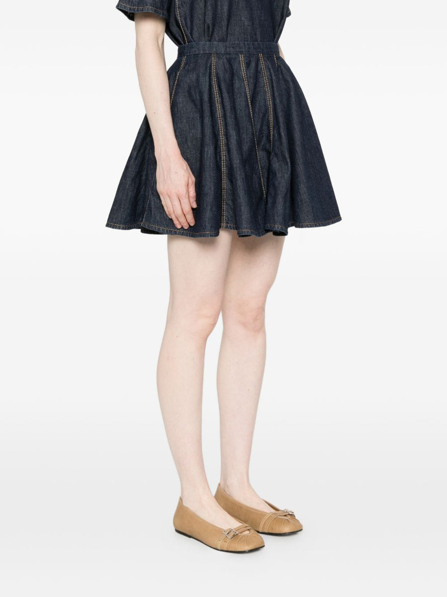 Susanne Bommer Cotton Mini Skirt INK with Blue Seam Detailing Panelled Silhouette Pleat for Women