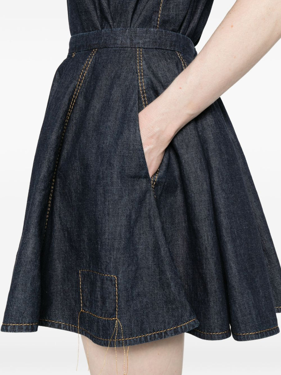 Susanne Bommer Cotton Mini Skirt INK with Blue Seam Detailing Panelled Silhouette Pleat for Women