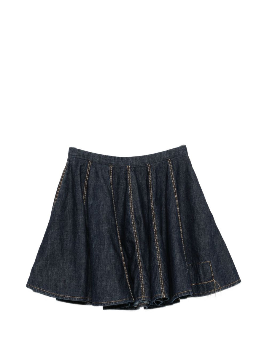 Susanne Bommer Cotton Mini Skirt INK with Blue Seam Detailing Panelled Silhouette Pleat for Women