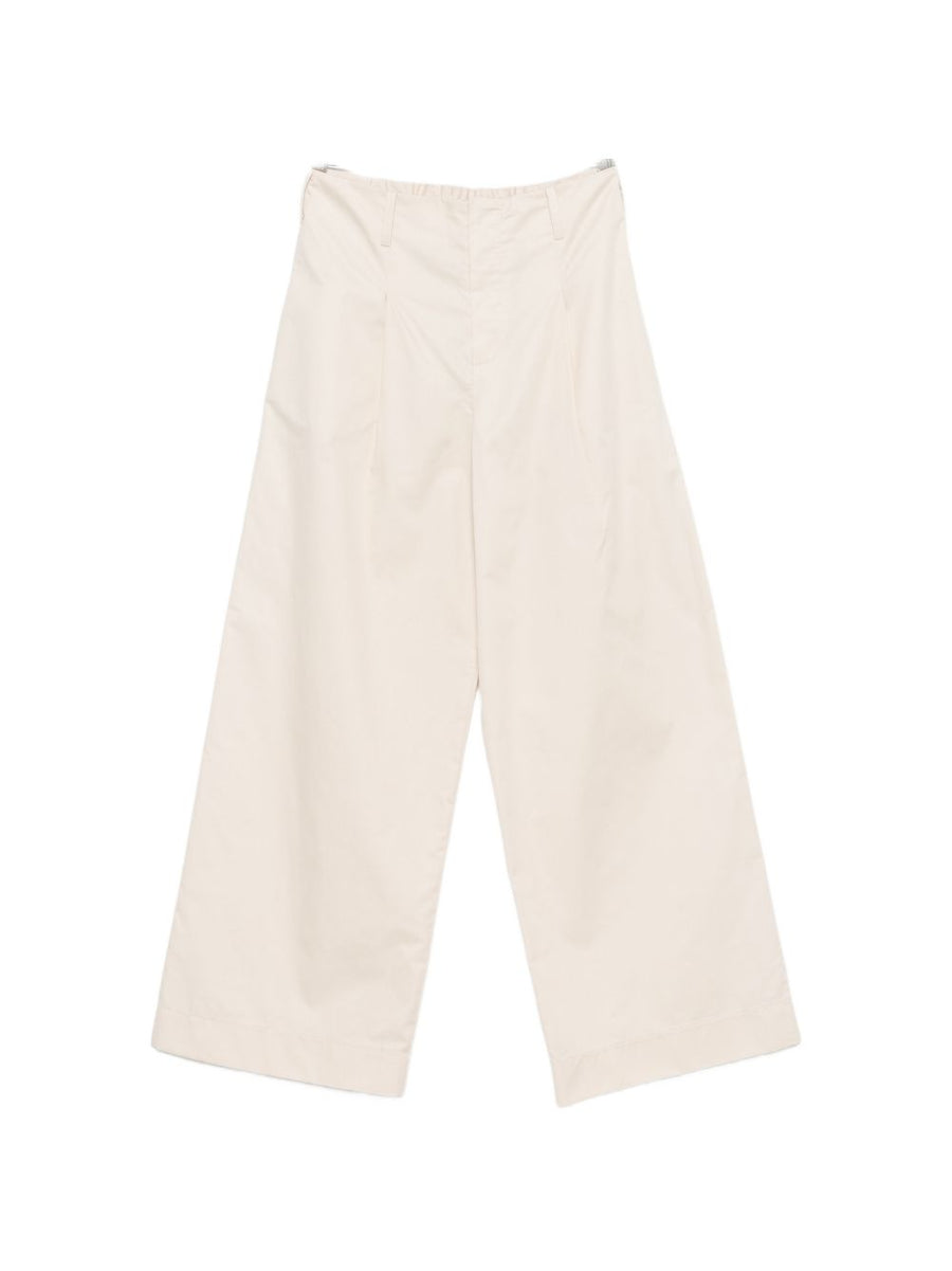 Susanne Bommer Ivory Cotton Wide Leg Trousers For Women High Waisted Pleated Front Belt Loops Breathable Office Wear