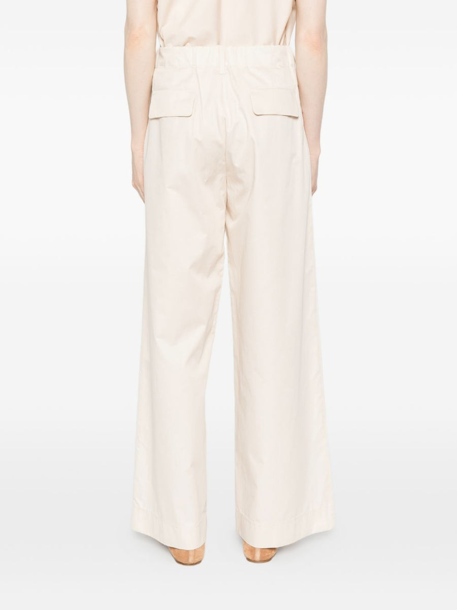 Susanne Bommer Ivory Cotton Wide Leg Trousers For Women High Waisted Pleated Front Belt Loops Breathable Office Wear