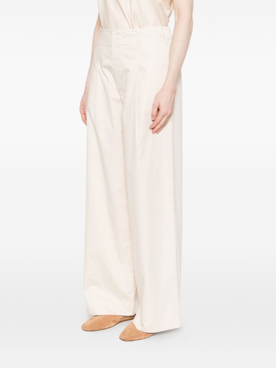 Susanne Bommer Ivory Cotton Wide Leg Trousers For Women High Waisted Pleated Front Belt Loops Breathable Office Wear