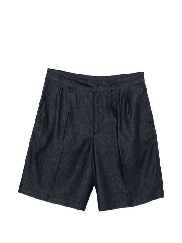 Emporio Armani Denim Bermuda Shorts For Men Navy With Tailored Pleats And Practical Pockets